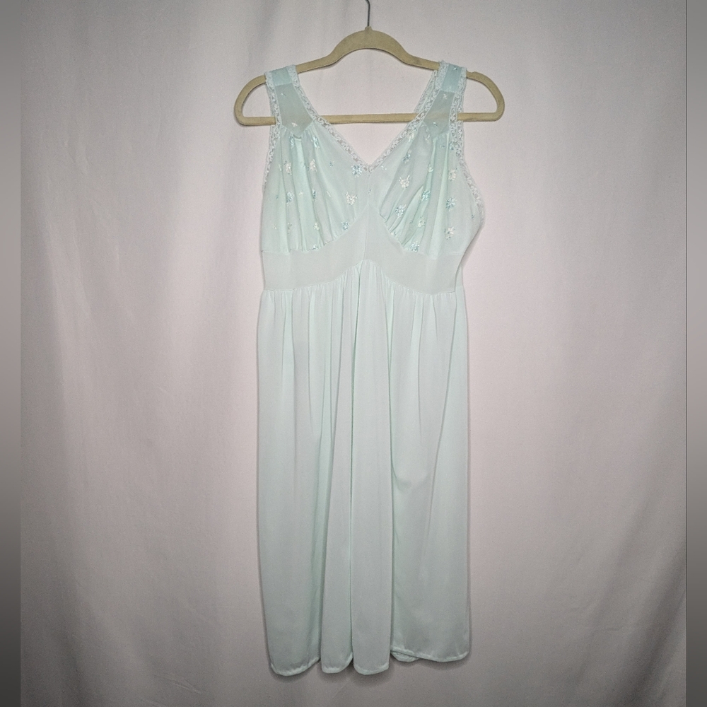 Womens Sheer Dainty Light Blue Floral Nightgown Babydoll Midi Dress M